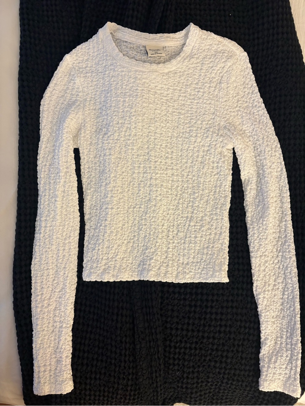 Abercrombie & Fitch Waffle Textured White Long Sleeve Crewneck Top